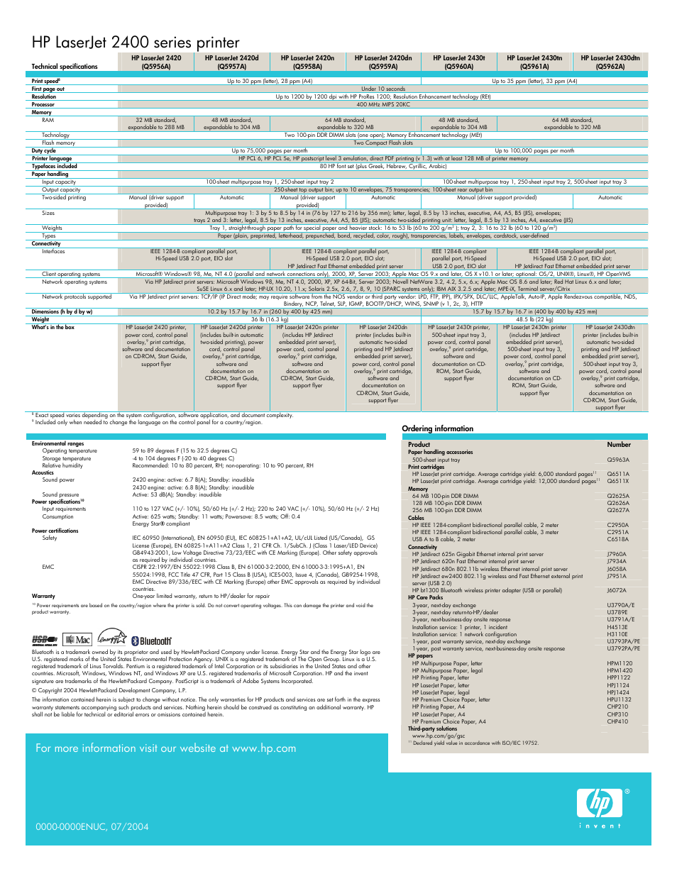 Hp laserjet 2400 series printer | HP 2400 series User Manual | Page 4 / 4