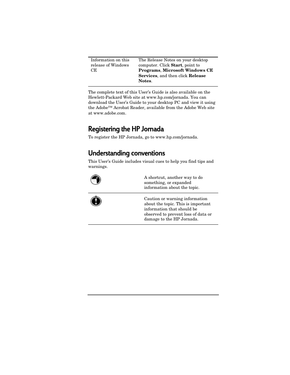 Registering g tthe e hhp p jjornada, Understanding g cconventions | HP Jornada 420 User Manual | Page 10 / 146