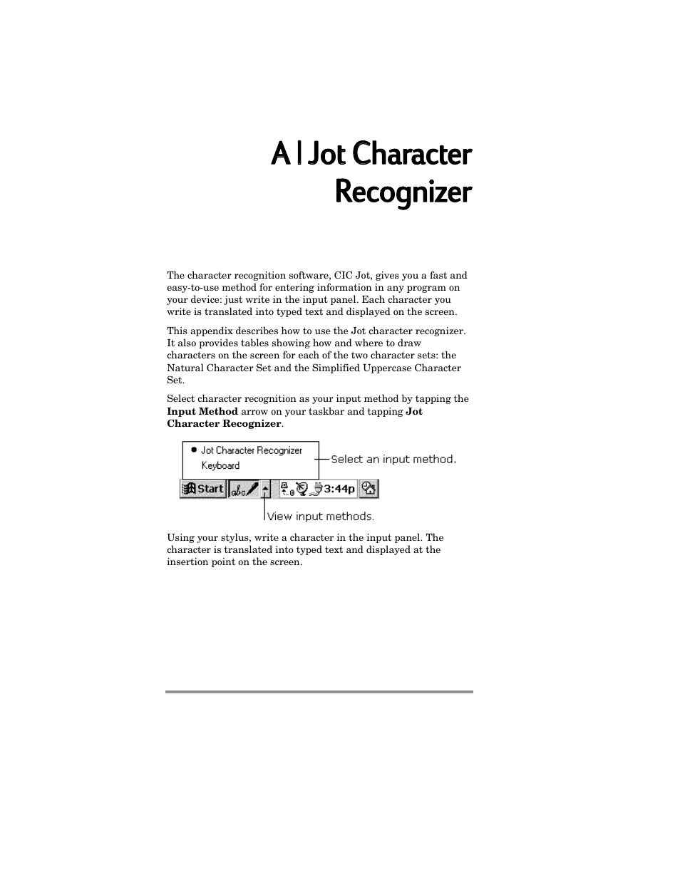 Aa | | jjot t ccharacter recognizer | HP Jornada 420 User Manual | Page 113 / 146