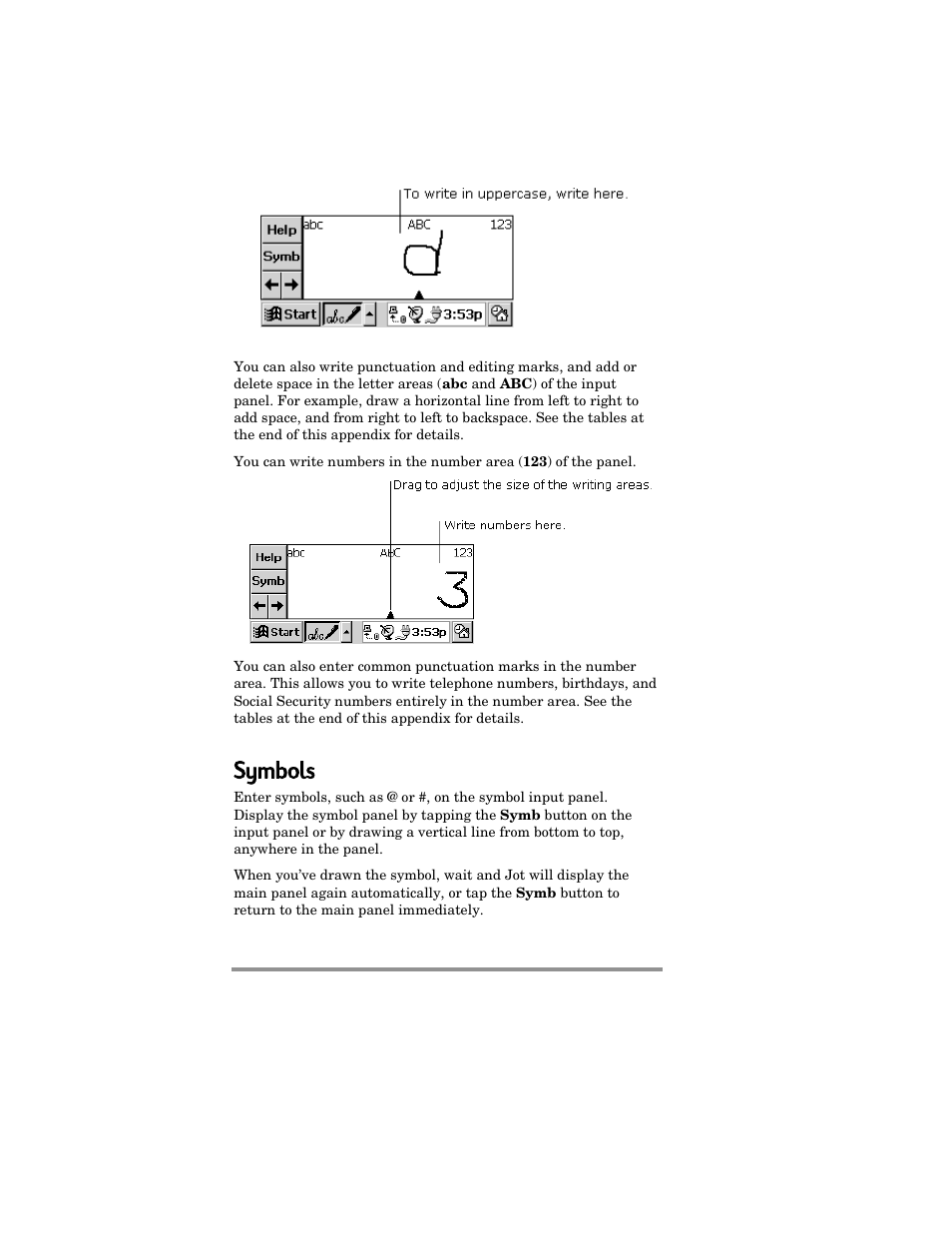 Symbols | HP Jornada 420 User Manual | Page 115 / 146