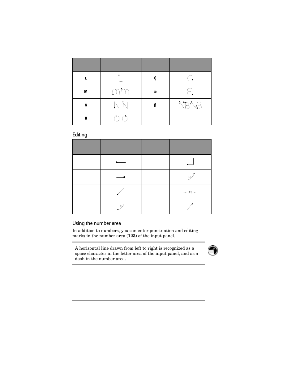 Editing, Using the number area | HP Jornada 420 User Manual | Page 125 / 146