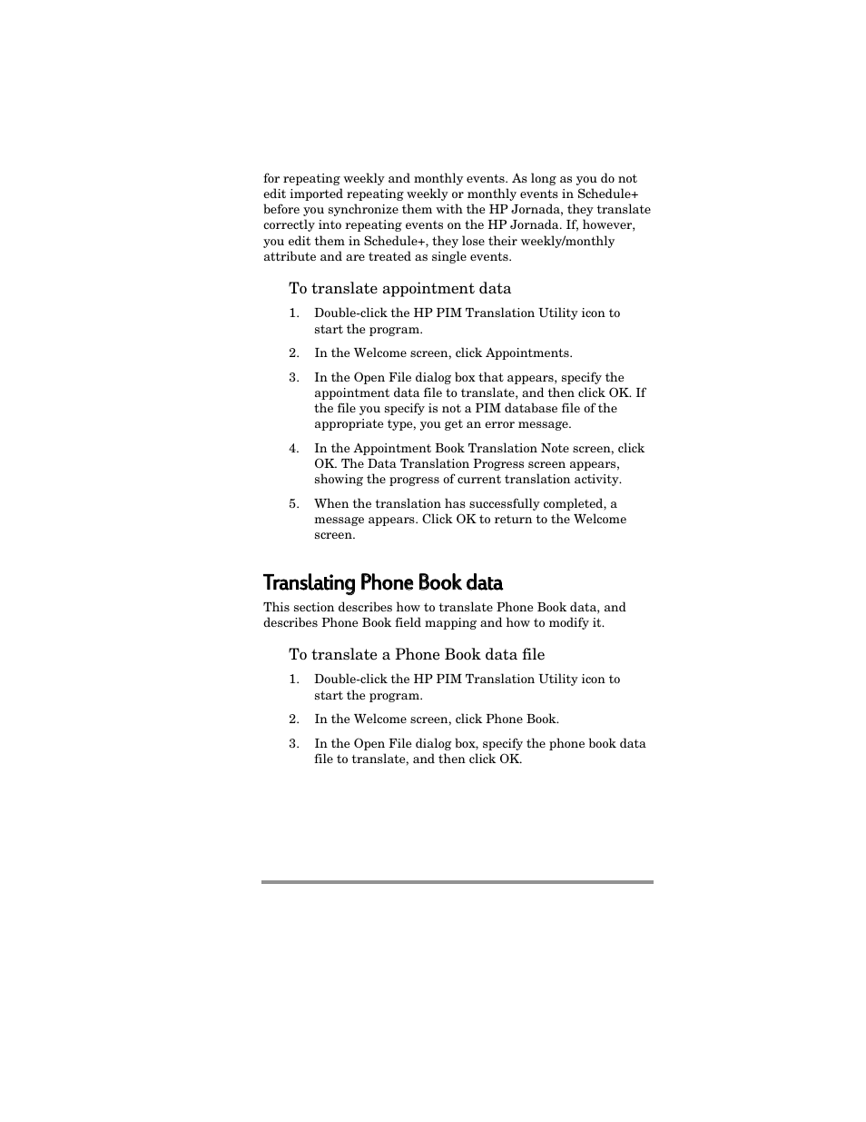Translating g pphone e bbook k ddata | HP Jornada 420 User Manual | Page 134 / 146