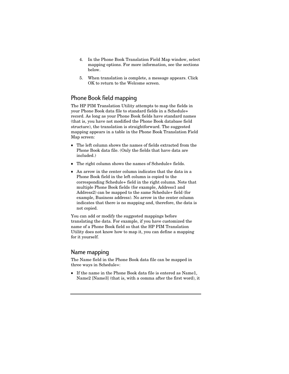 Phone book field mapping, Name mapping | HP Jornada 420 User Manual | Page 135 / 146