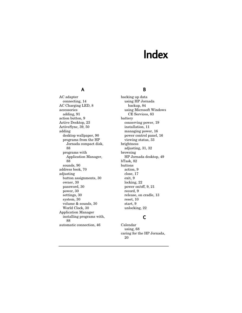 Index | HP Jornada 420 User Manual | Page 137 / 146