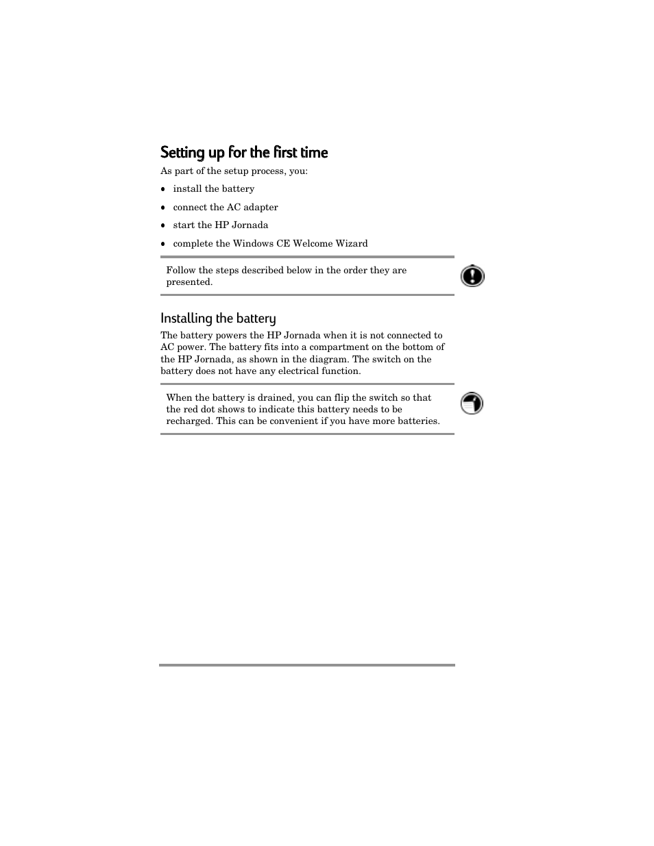 Setting g uup p ffor r tthe e ffirst t t time | HP Jornada 420 User Manual | Page 15 / 146