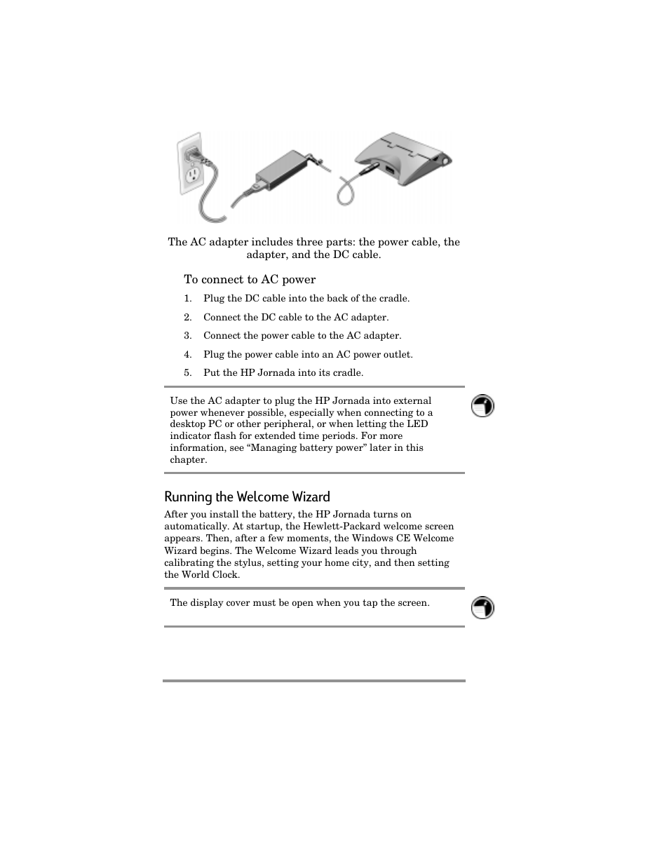 Running the welcome wizard | HP Jornada 420 User Manual | Page 19 / 146
