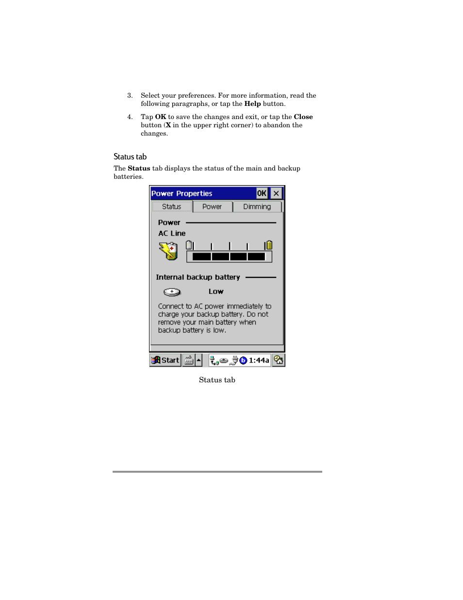 Status tab | HP Jornada 420 User Manual | Page 21 / 146