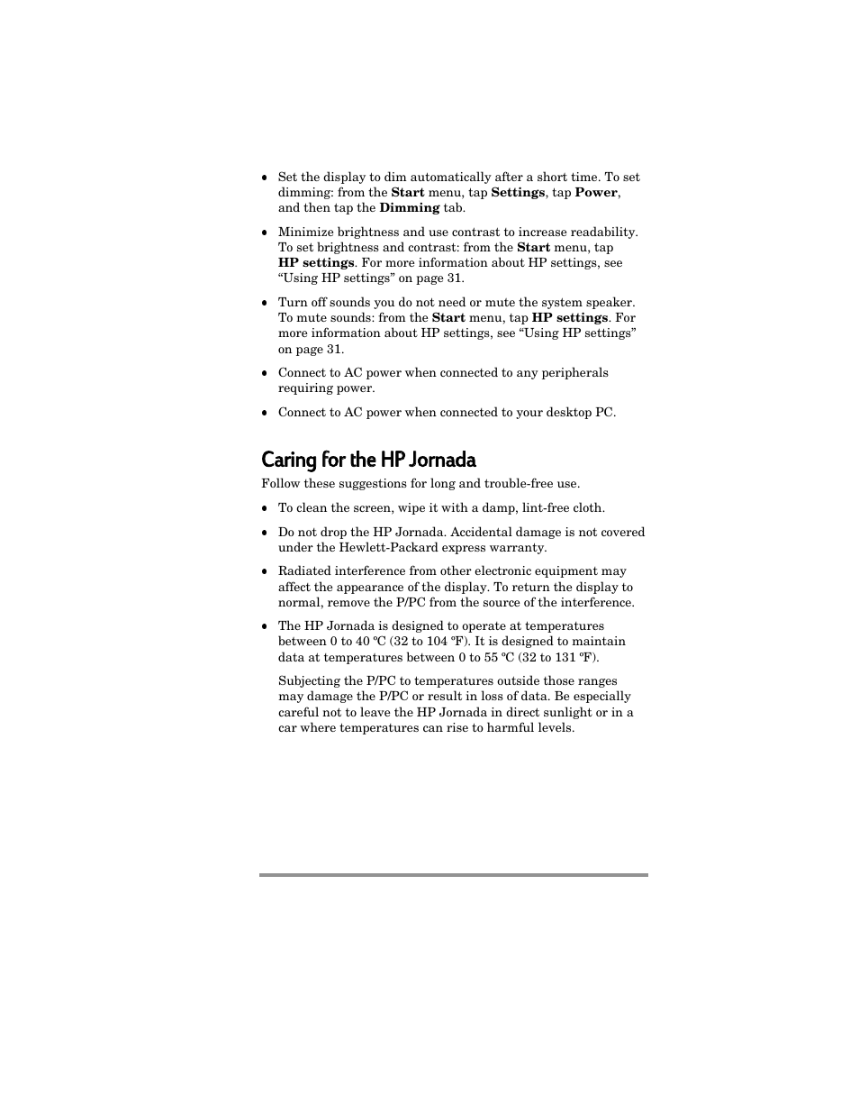 Caring ffor r tthe e hhp p jjornada | HP Jornada 420 User Manual | Page 24 / 146