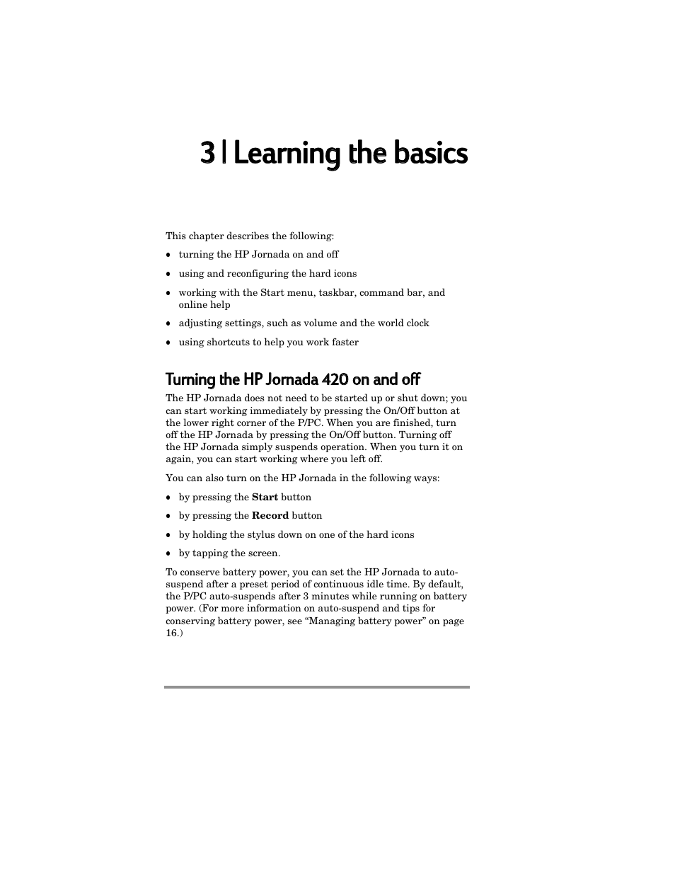3 3 | | llearning g tthe e bbasics | HP Jornada 420 User Manual | Page 25 / 146
