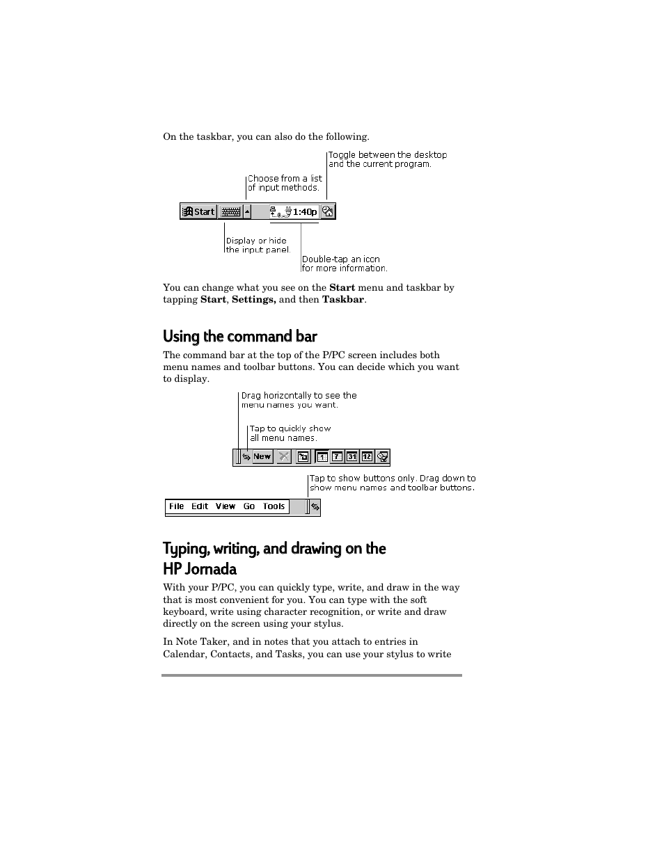 Using g tthe e ccommand d bbar | HP Jornada 420 User Manual | Page 29 / 146