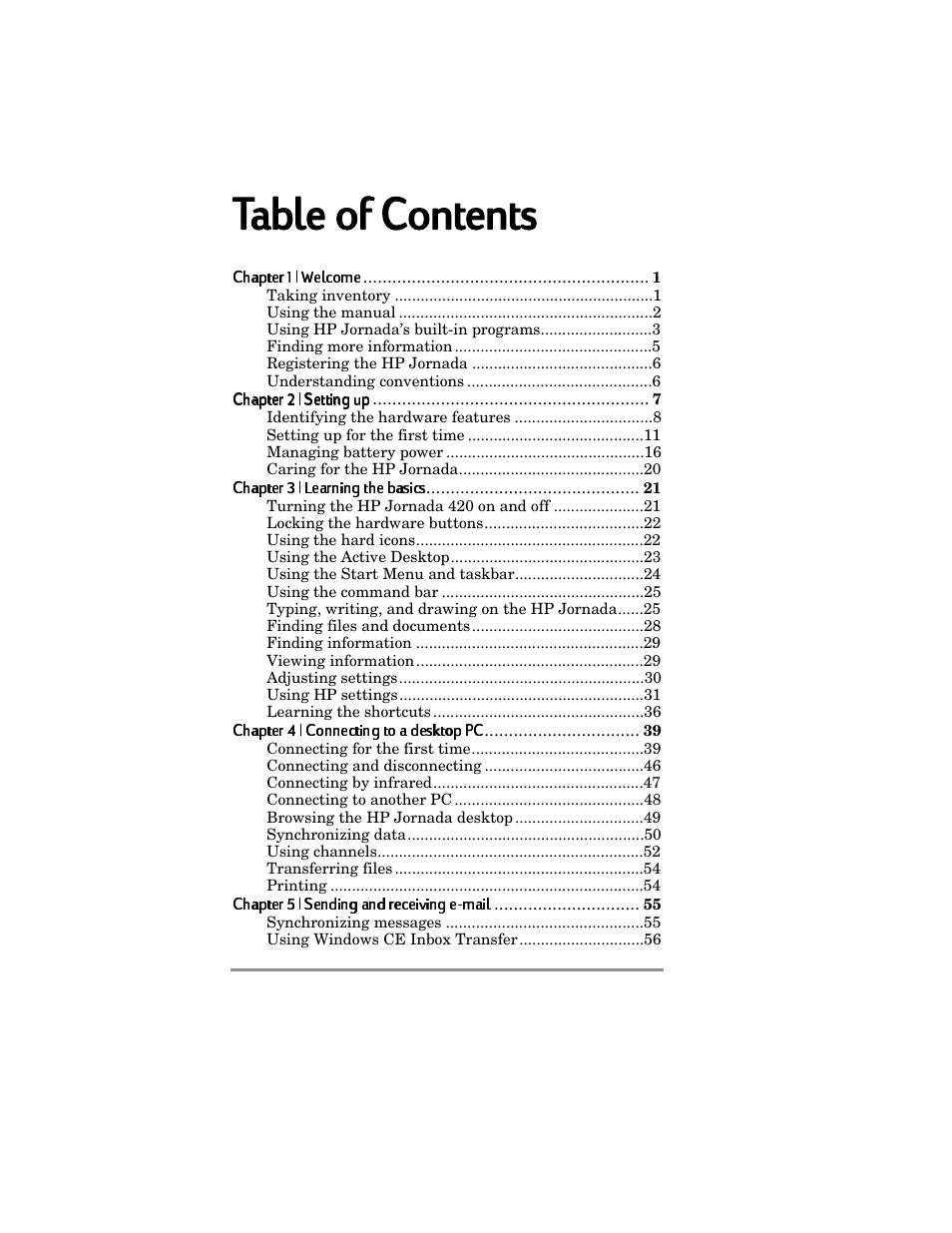 Table e oof f ccontents | HP Jornada 420 User Manual | Page 3 / 146