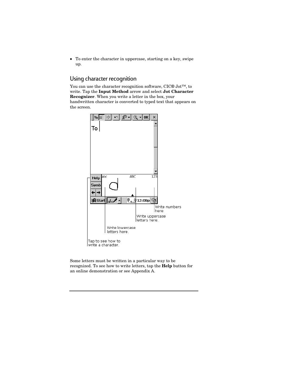 Using character recognition | HP Jornada 420 User Manual | Page 31 / 146