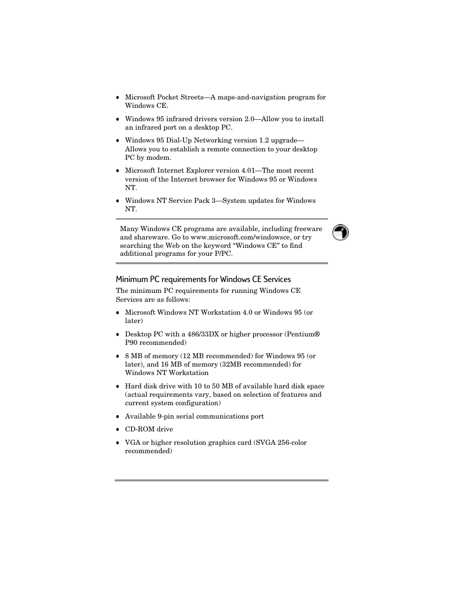 Minimum pc requirements for windows ce services | HP Jornada 420 User Manual | Page 45 / 146