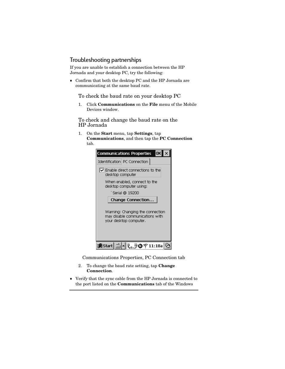 Troubleshooting partnerships | HP Jornada 420 User Manual | Page 49 / 146