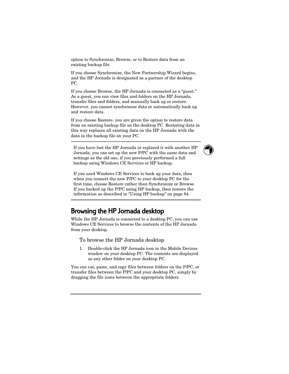 Browsing g tthe e hhp p jjornada a ddesktop | HP Jornada 420 User Manual | Page 53 / 146