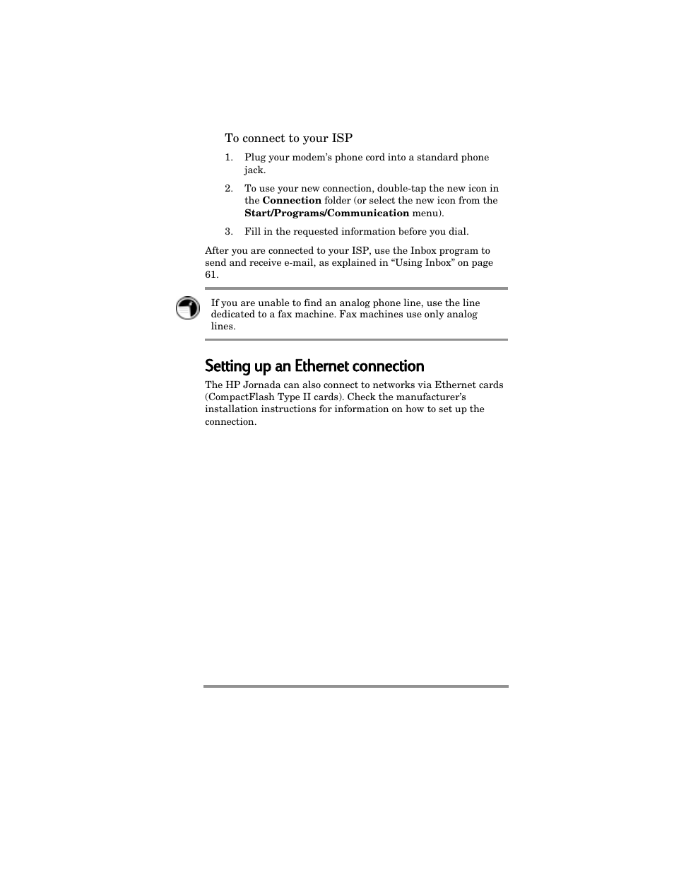 Setting g uup p aan n eethernet t cconnection | HP Jornada 420 User Manual | Page 64 / 146