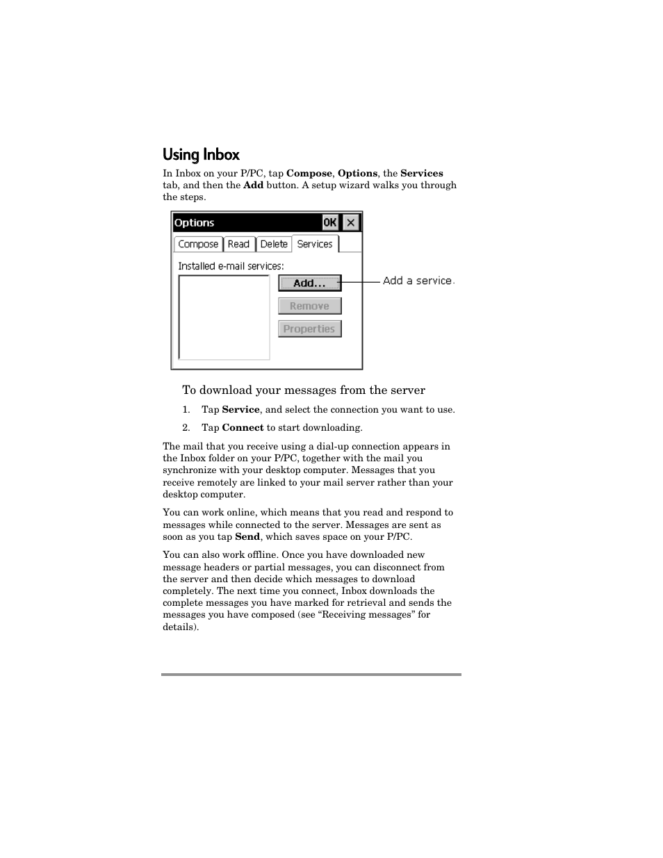 Using g iinbox | HP Jornada 420 User Manual | Page 65 / 146