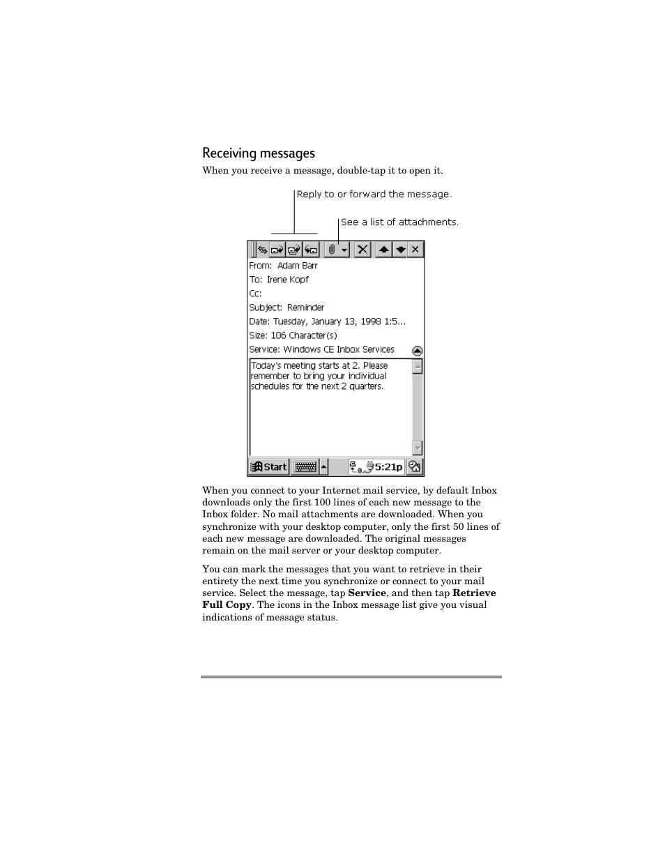 Receiving messages | HP Jornada 420 User Manual | Page 66 / 146