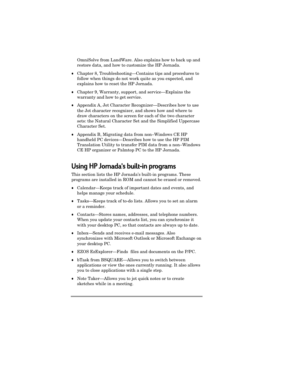 Using g hhp p jjornadas s bbuilt-in n pprograms | HP Jornada 420 User Manual | Page 7 / 146