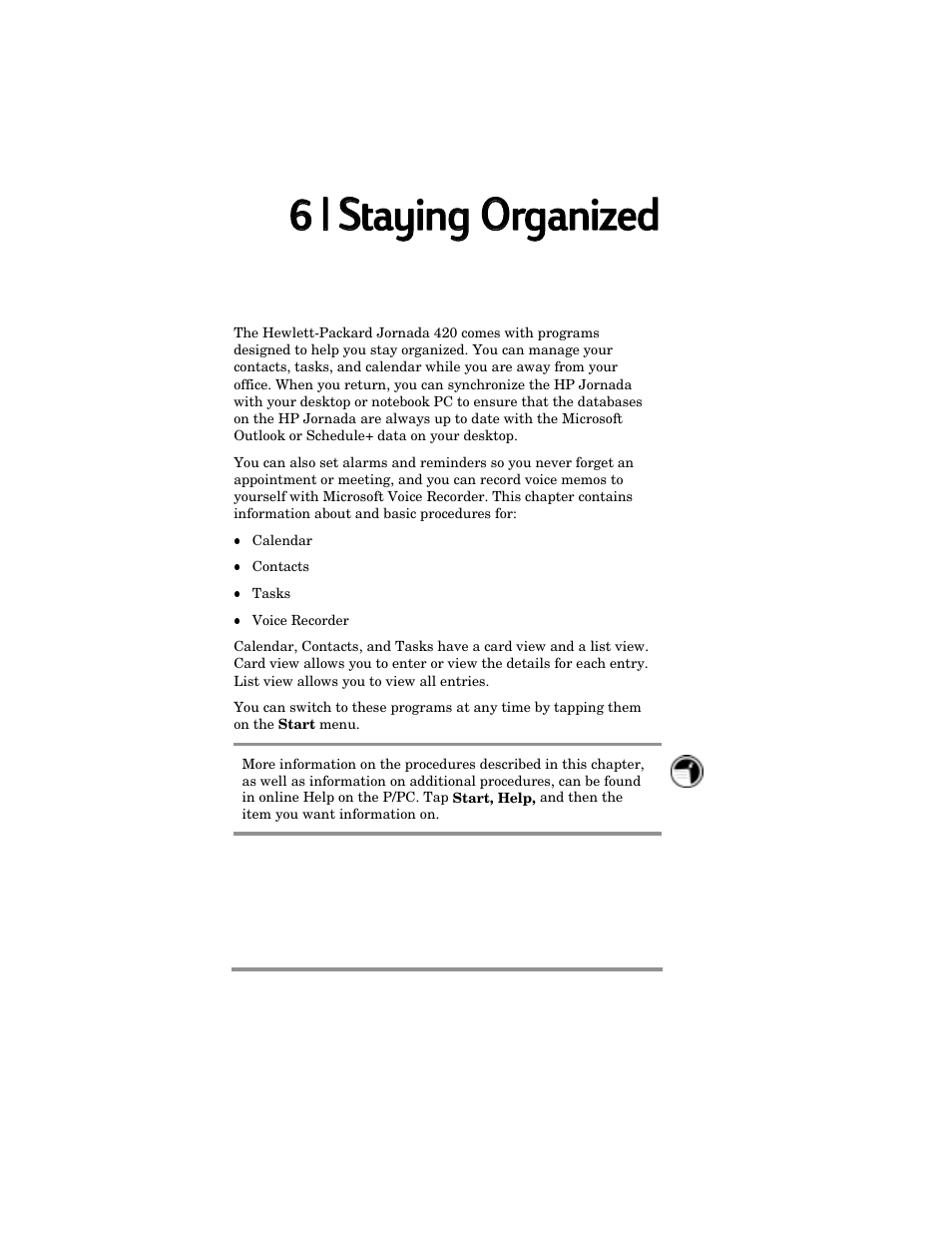 66 | | sstaying g o organized | HP Jornada 420 User Manual | Page 71 / 146