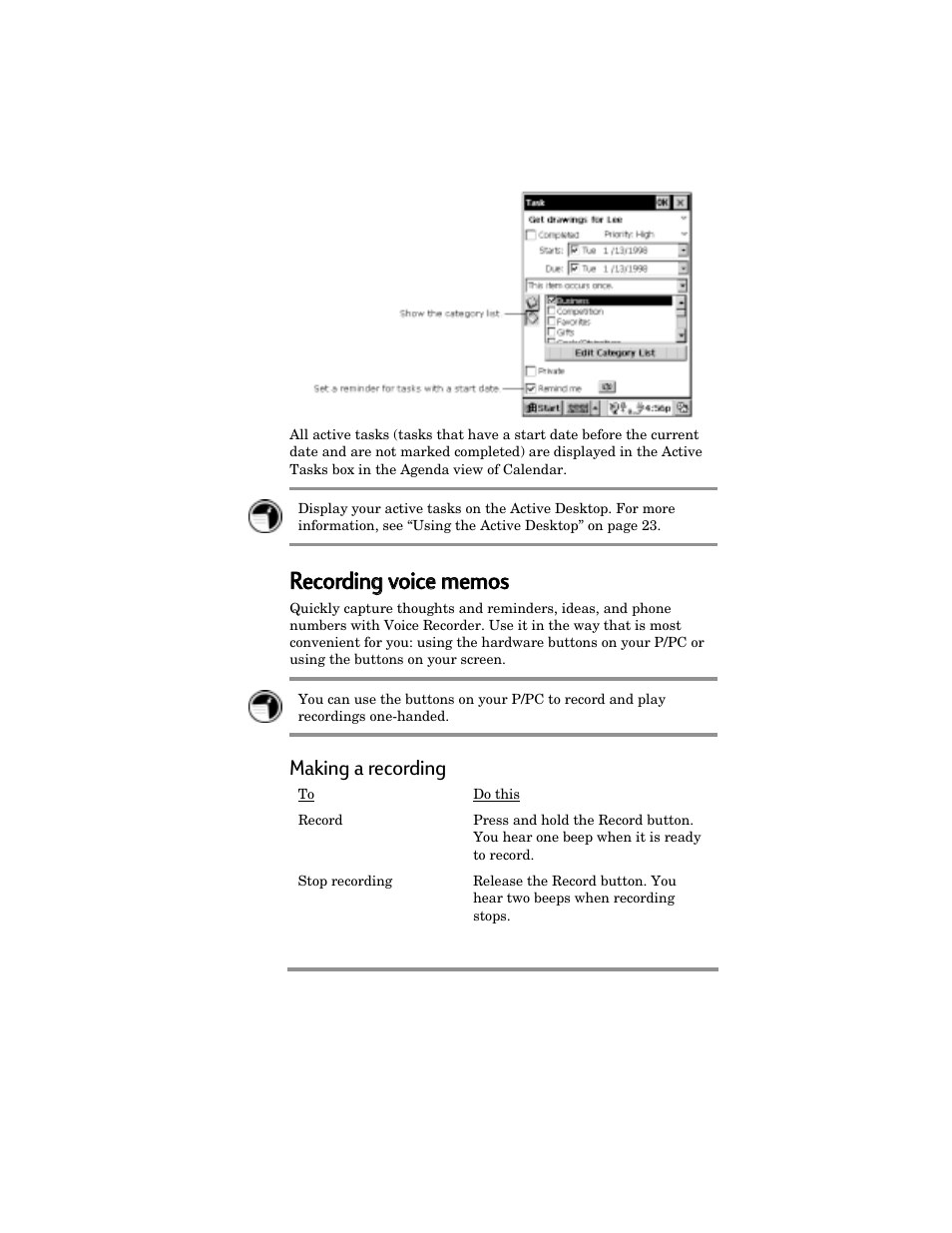 Making a recording | HP Jornada 420 User Manual | Page 76 / 146