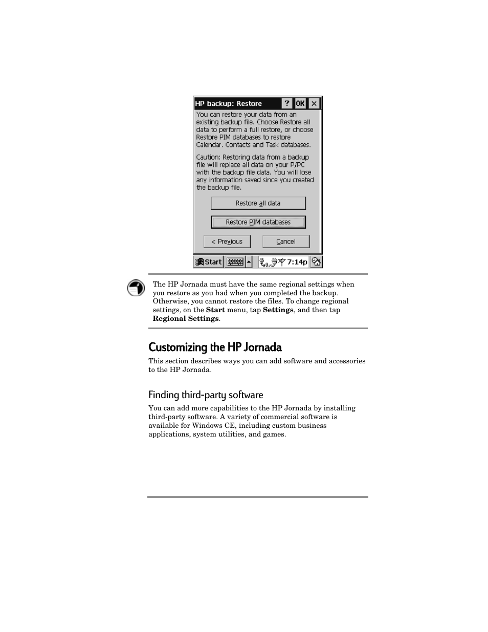 Customizing g tthe e hhp p jjornada | HP Jornada 420 User Manual | Page 90 / 146