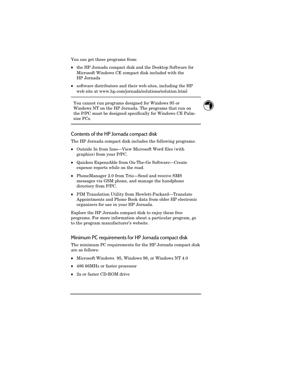 Contents of the hp jornada compact disk | HP Jornada 420 User Manual | Page 91 / 146