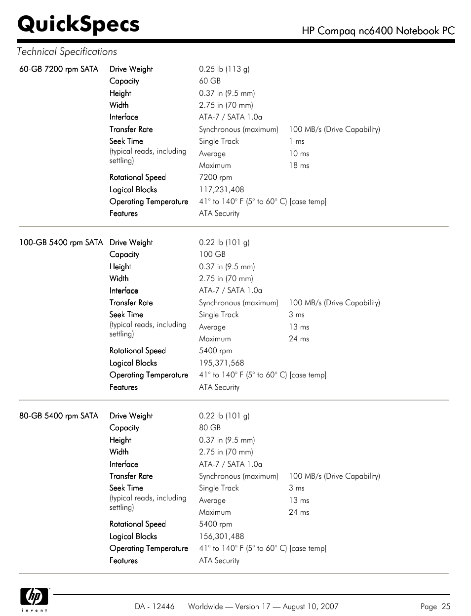 Quickspecs | HP NC6400 User Manual | Page 25 / 44
