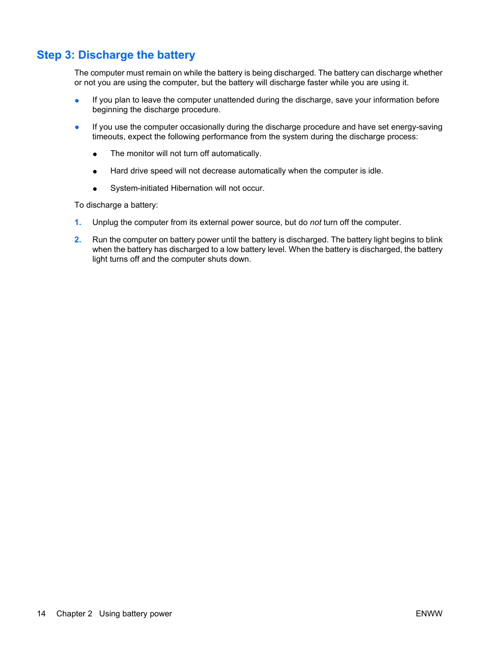 Step 3: discharge the battery | HP Power Management User Manual | Page 18 / 27