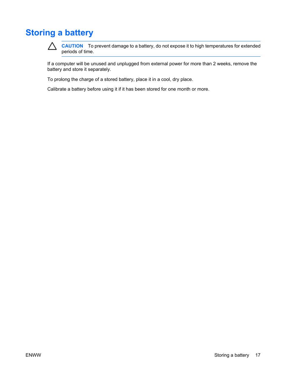 Storing a battery | HP Power Management User Manual | Page 21 / 27