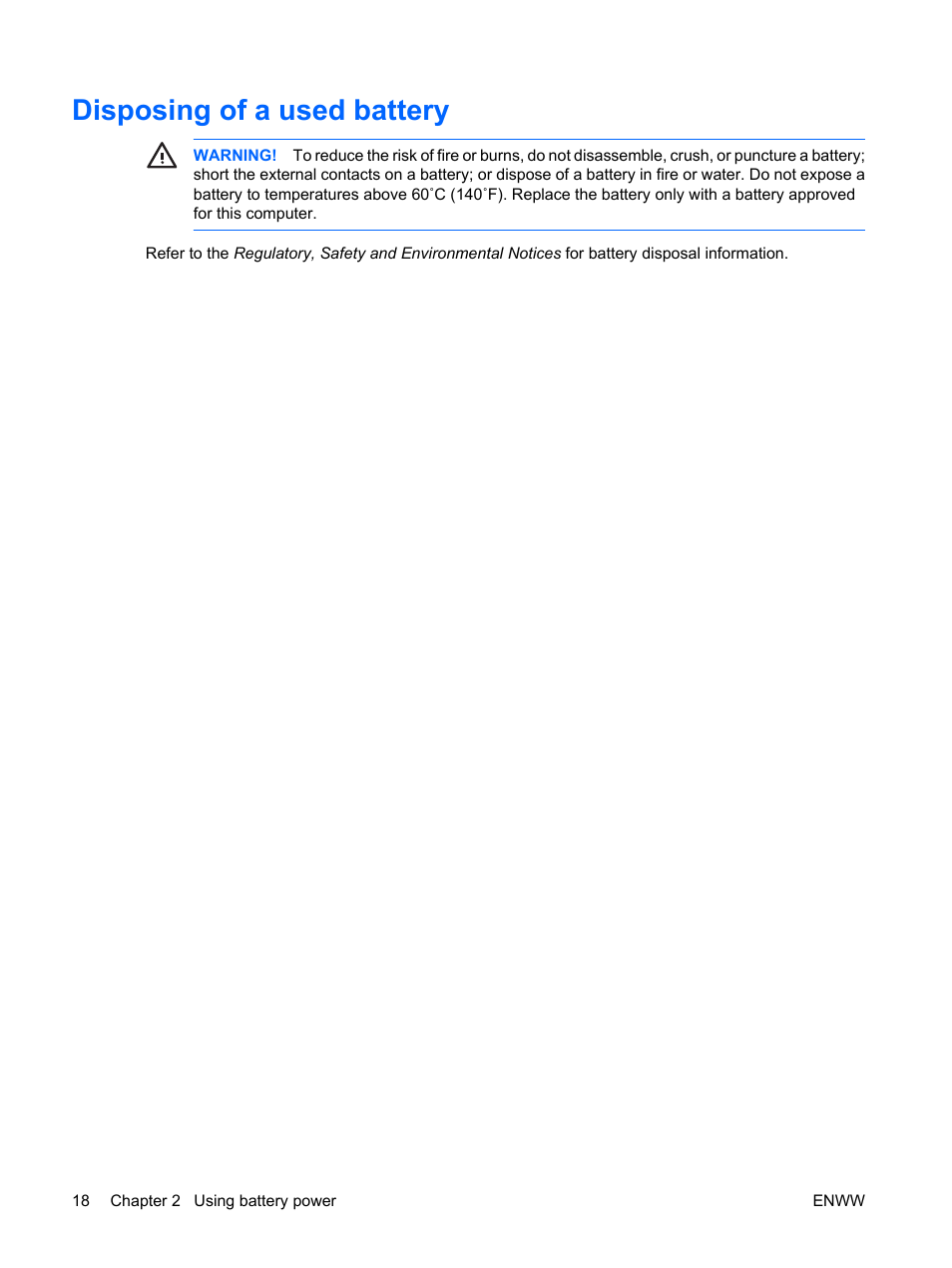 Disposing of a used battery | HP Power Management User Manual | Page 22 / 27