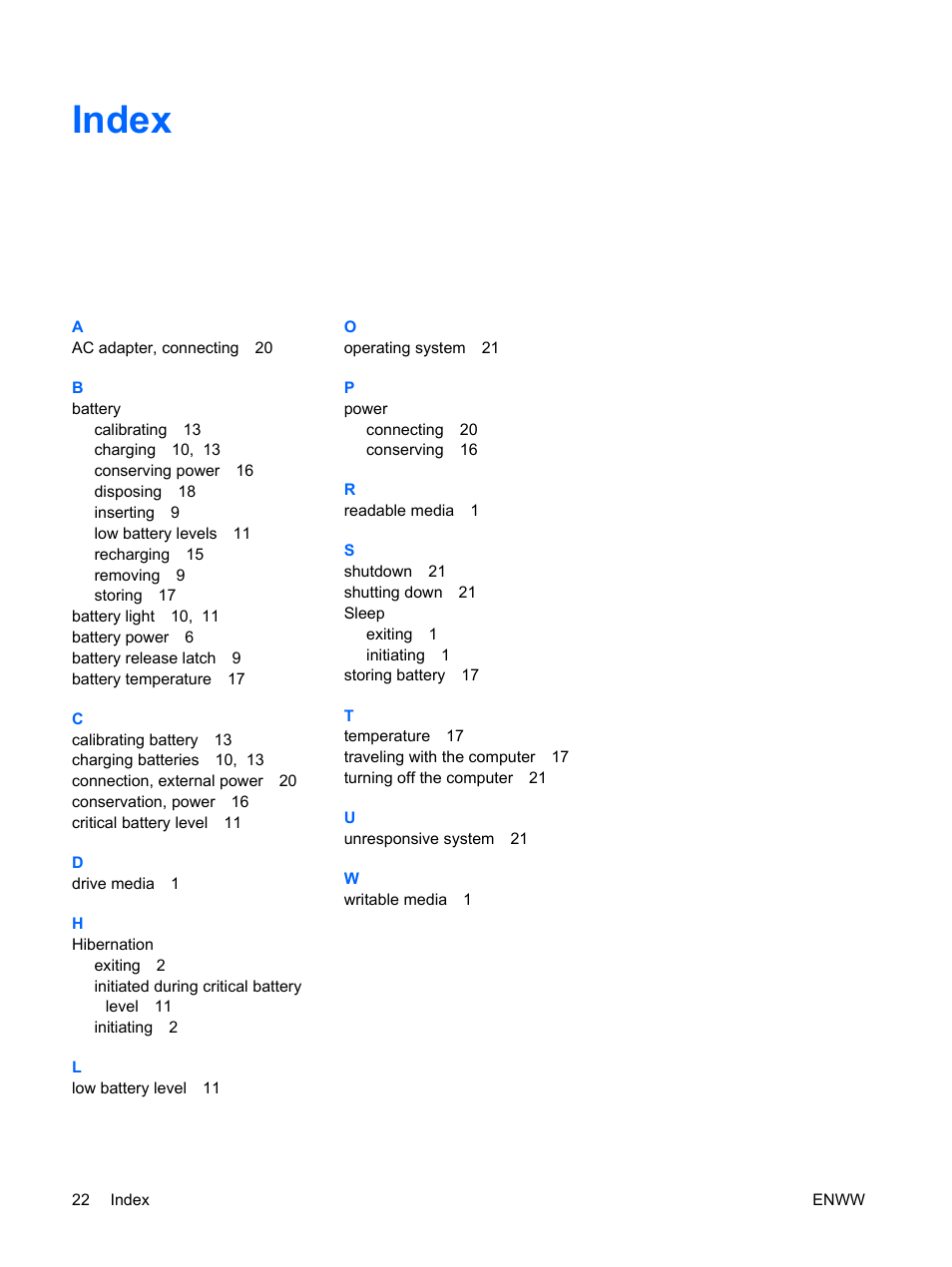 Index | HP Power Management User Manual | Page 26 / 27