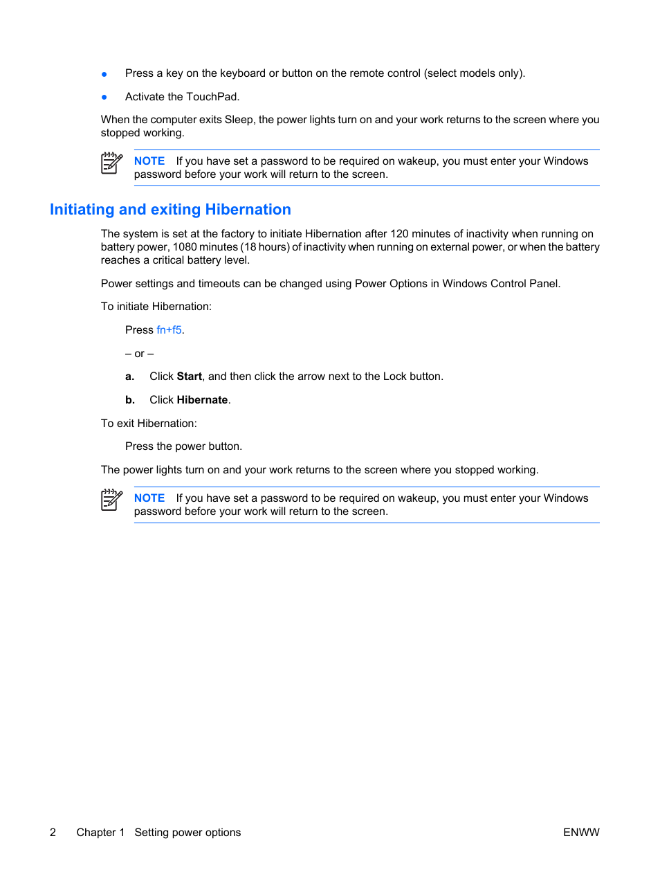 Initiating and exiting hibernation | HP Power Management User Manual | Page 6 / 27