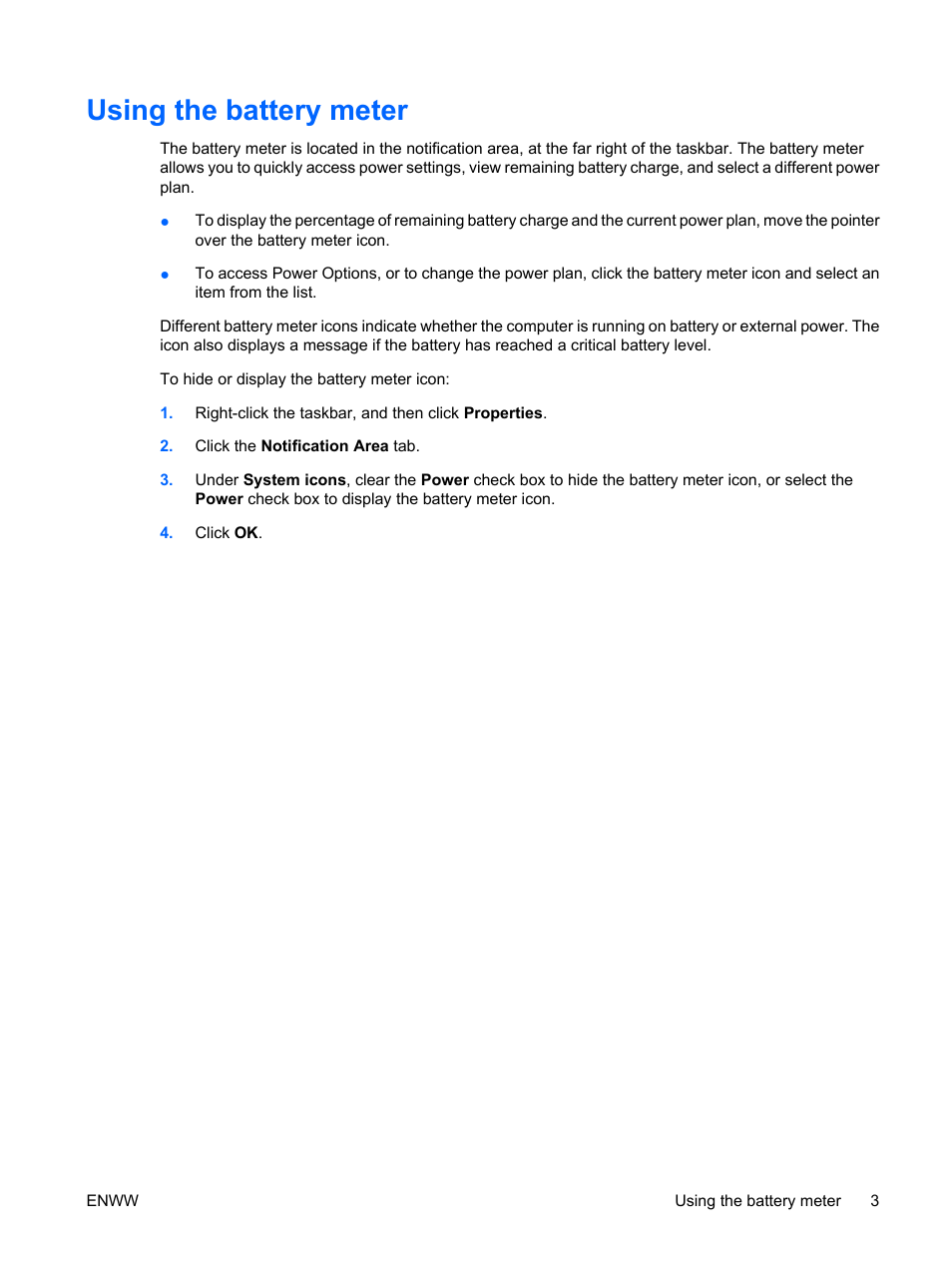 Using the battery meter | HP Power Management User Manual | Page 7 / 27