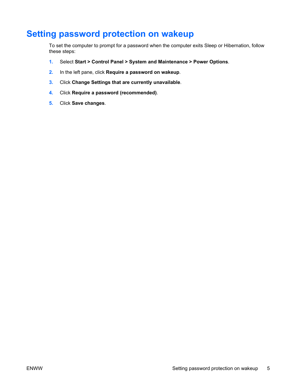 Setting password protection on wakeup | HP Power Management User Manual | Page 9 / 27