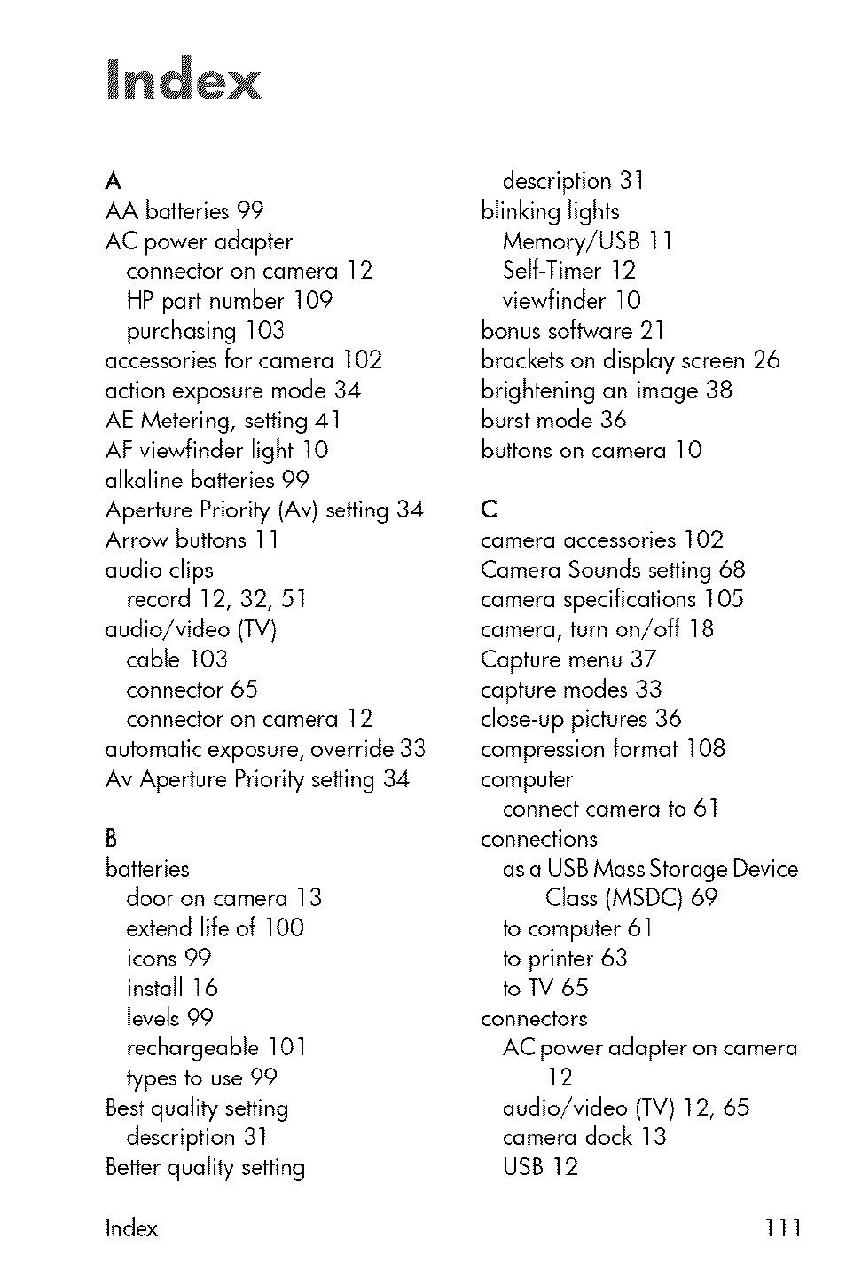 Index | HP 730 User Manual | Page 109 / 115