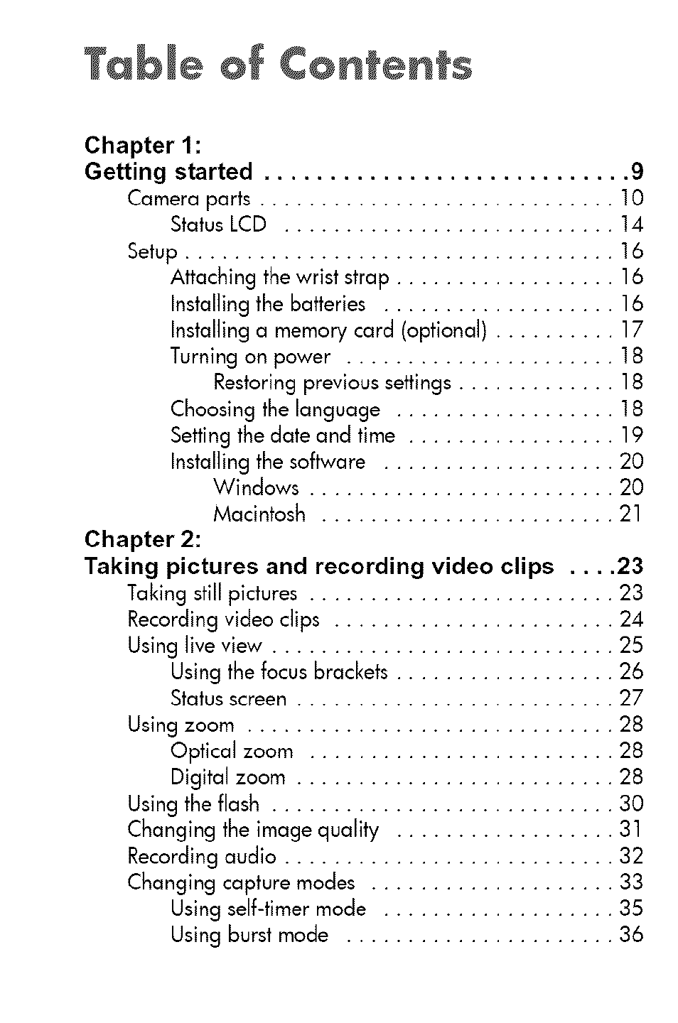 Table of contenti, Chapter 1; getting started | HP 730 User Manual | Page 3 / 115