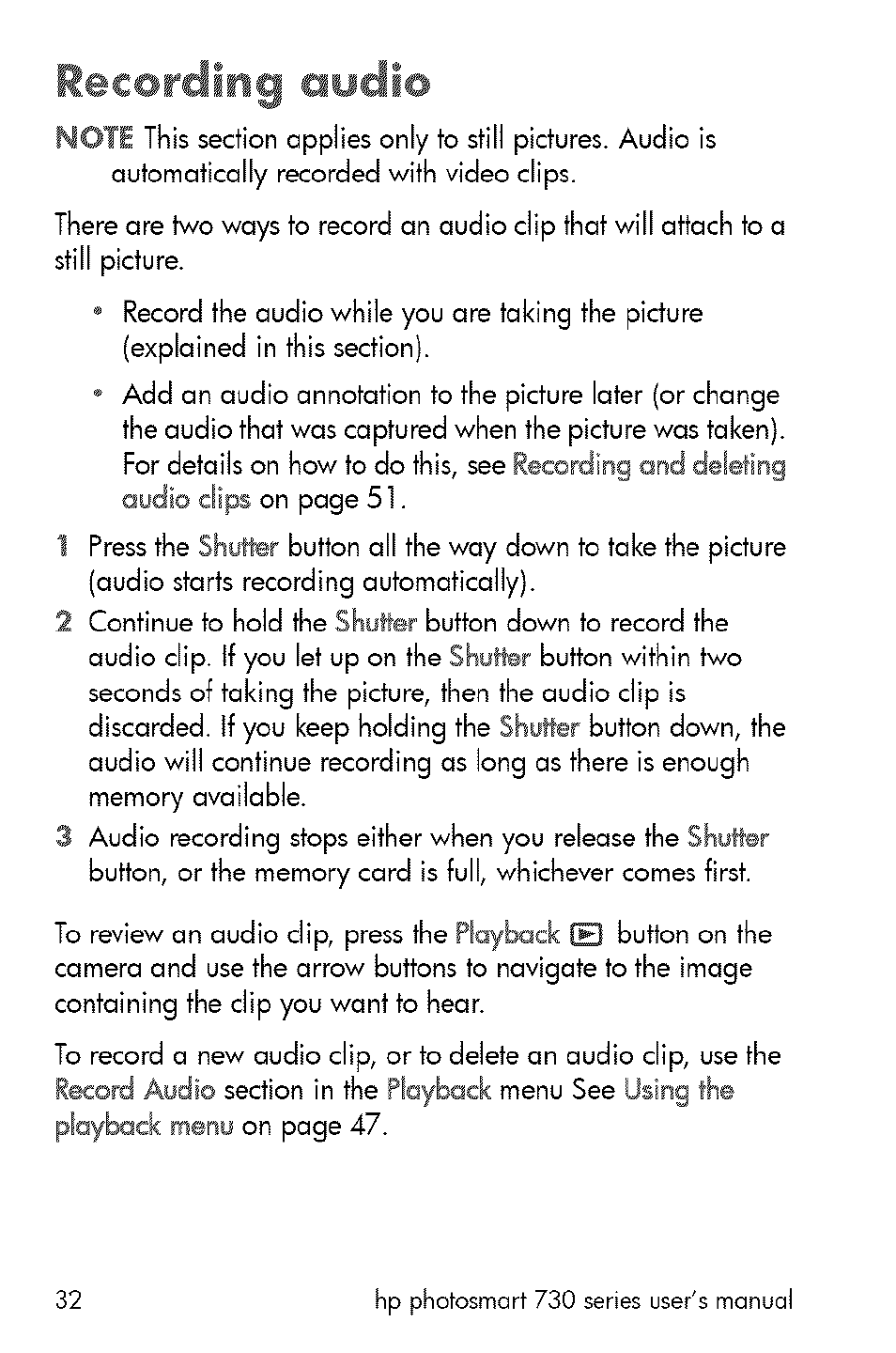 Recording audio | HP 730 User Manual | Page 30 / 115