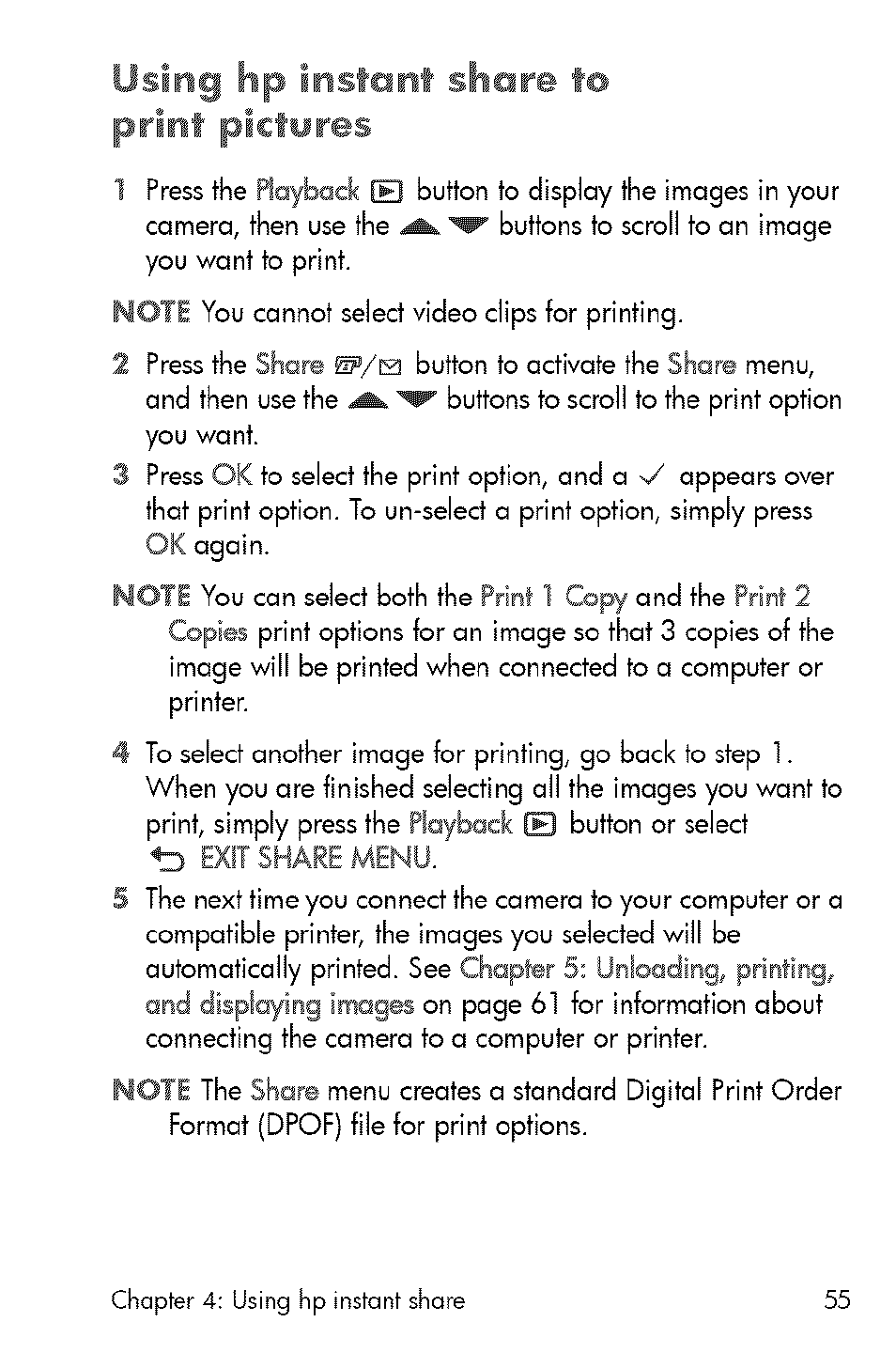Using hp instant share to print pictyres | HP 730 User Manual | Page 53 / 115