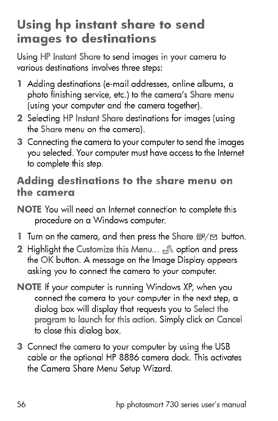 Using, Instant shcrr/ fr/ send images to destinotions | HP 730 User Manual | Page 54 / 115