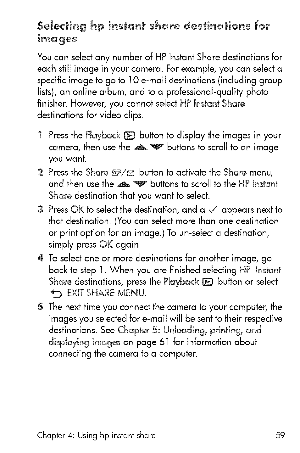 Selecting hp instant share destinations for images | HP 730 User Manual | Page 57 / 115