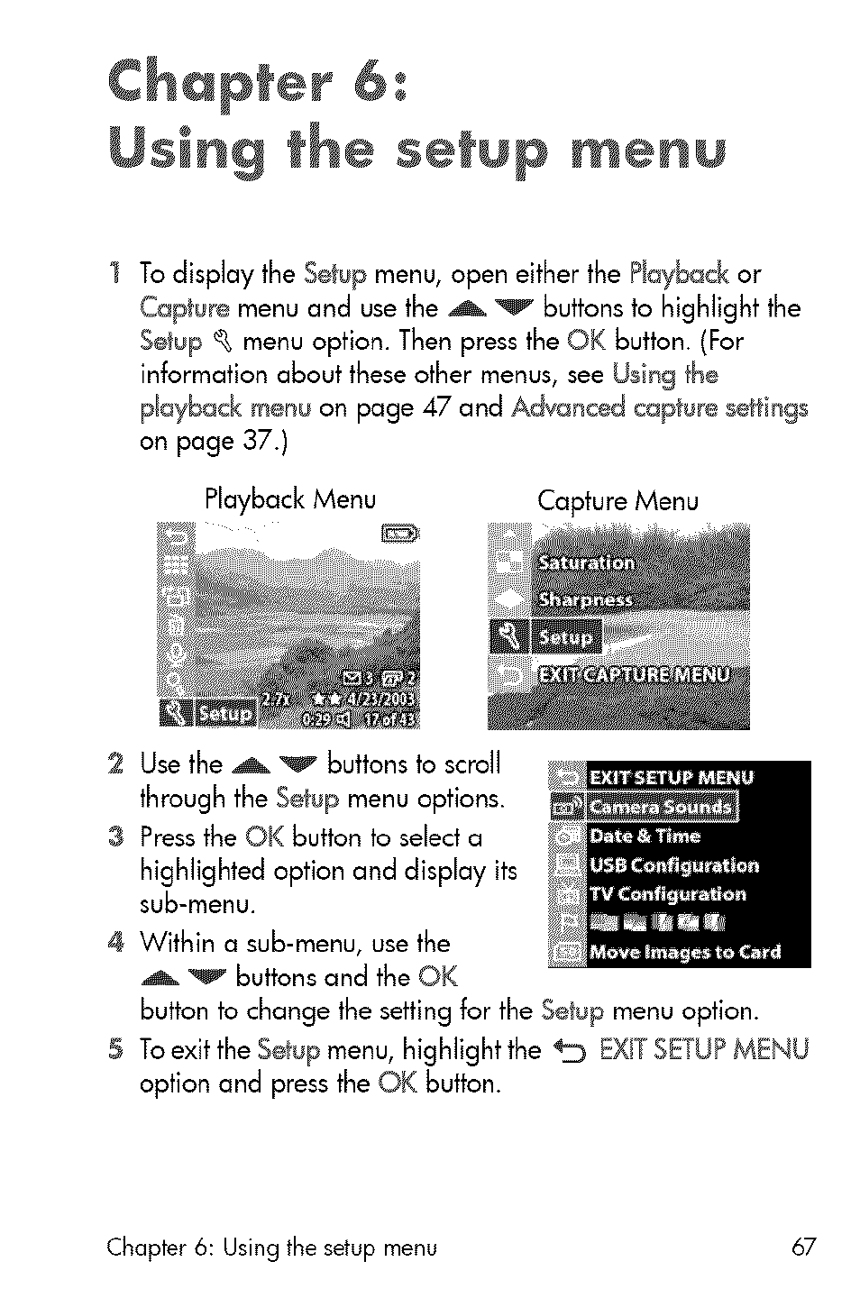 Chapter 6: psirif the setup meiiu | HP 730 User Manual | Page 65 / 115