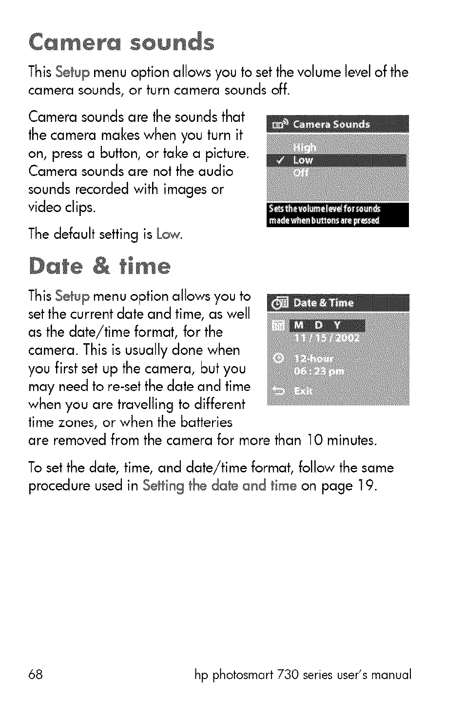 Camera s, Date & time | HP 730 User Manual | Page 66 / 115