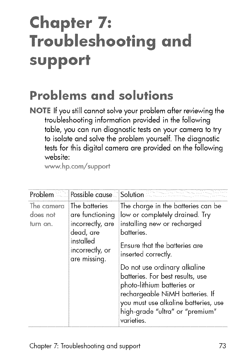 Chapter 7: troybleshooting and support, Problems and | HP 730 User Manual | Page 71 / 115