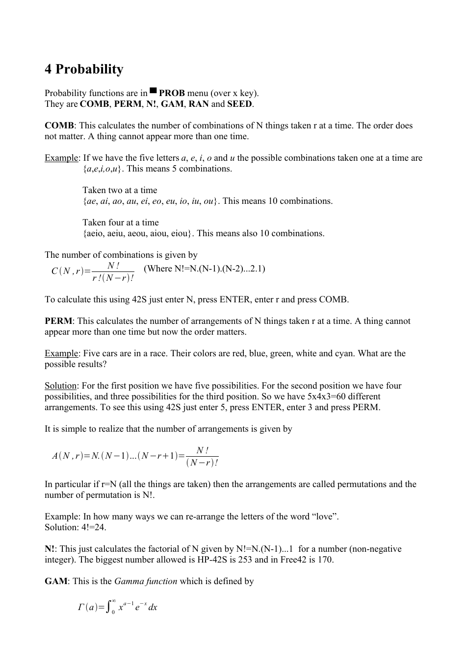 4 probability | HP 42S User Manual | Page 15 / 33