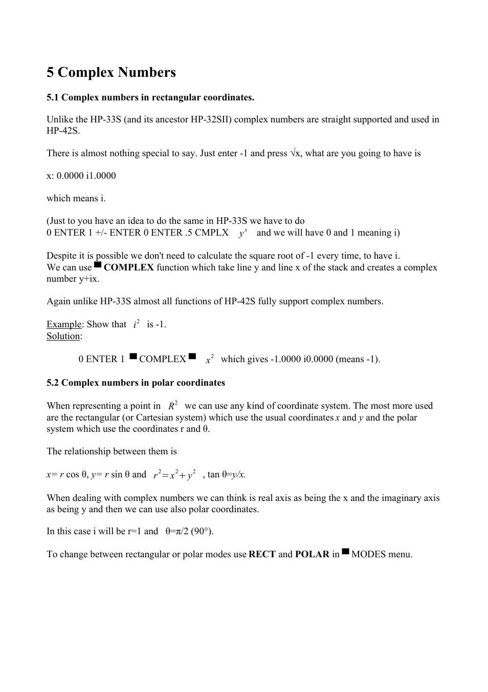 5 complex numbers | HP 42S User Manual | Page 17 / 33