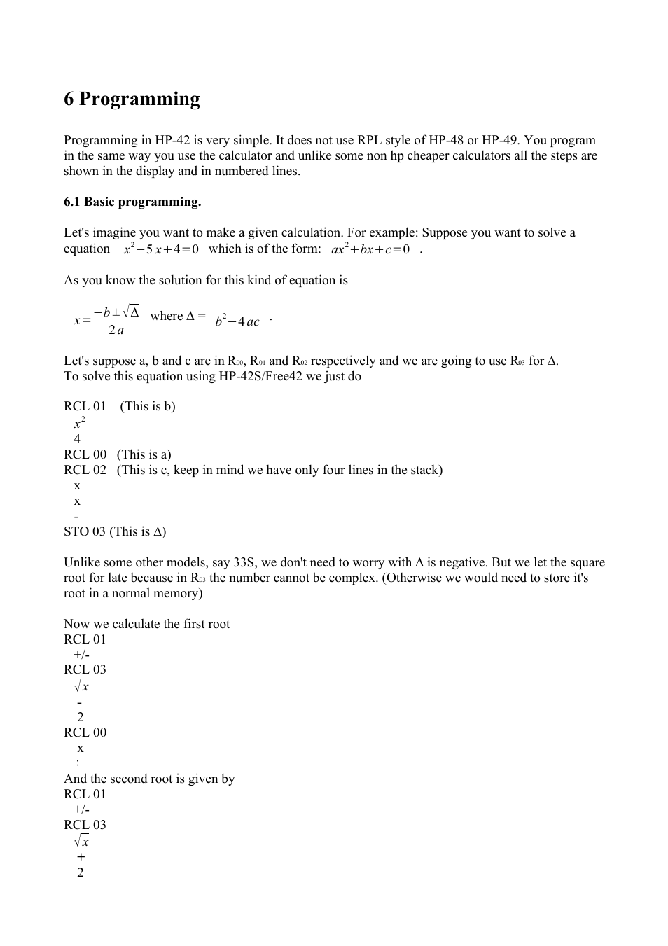 6 programming | HP 42S User Manual | Page 18 / 33