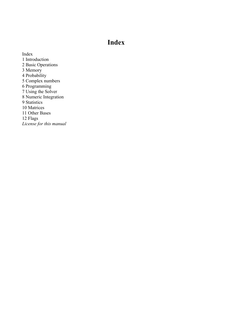 Index | HP 42S User Manual | Page 2 / 33