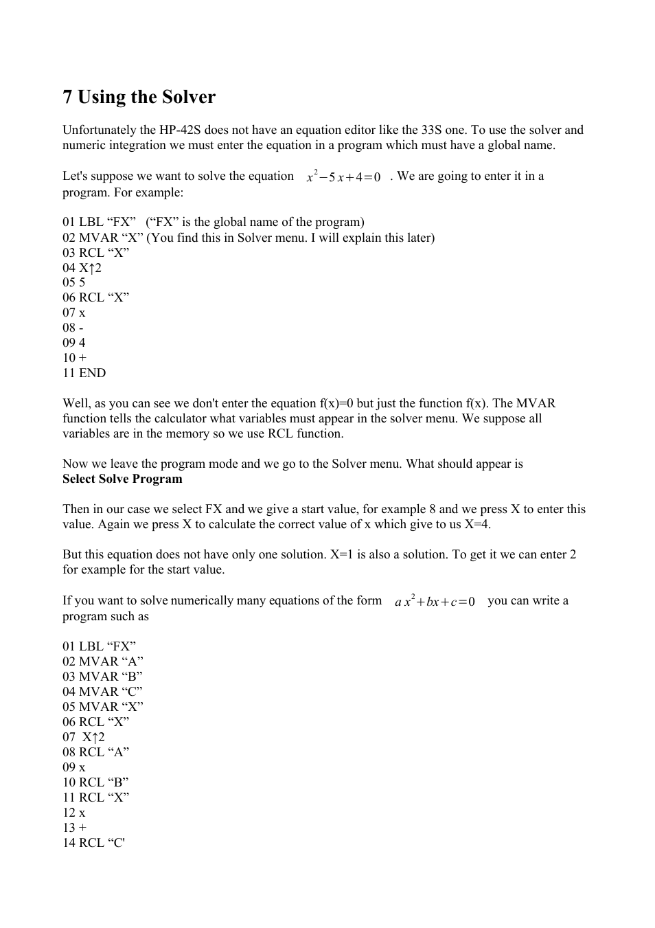 7 using the solver | HP 42S User Manual | Page 23 / 33