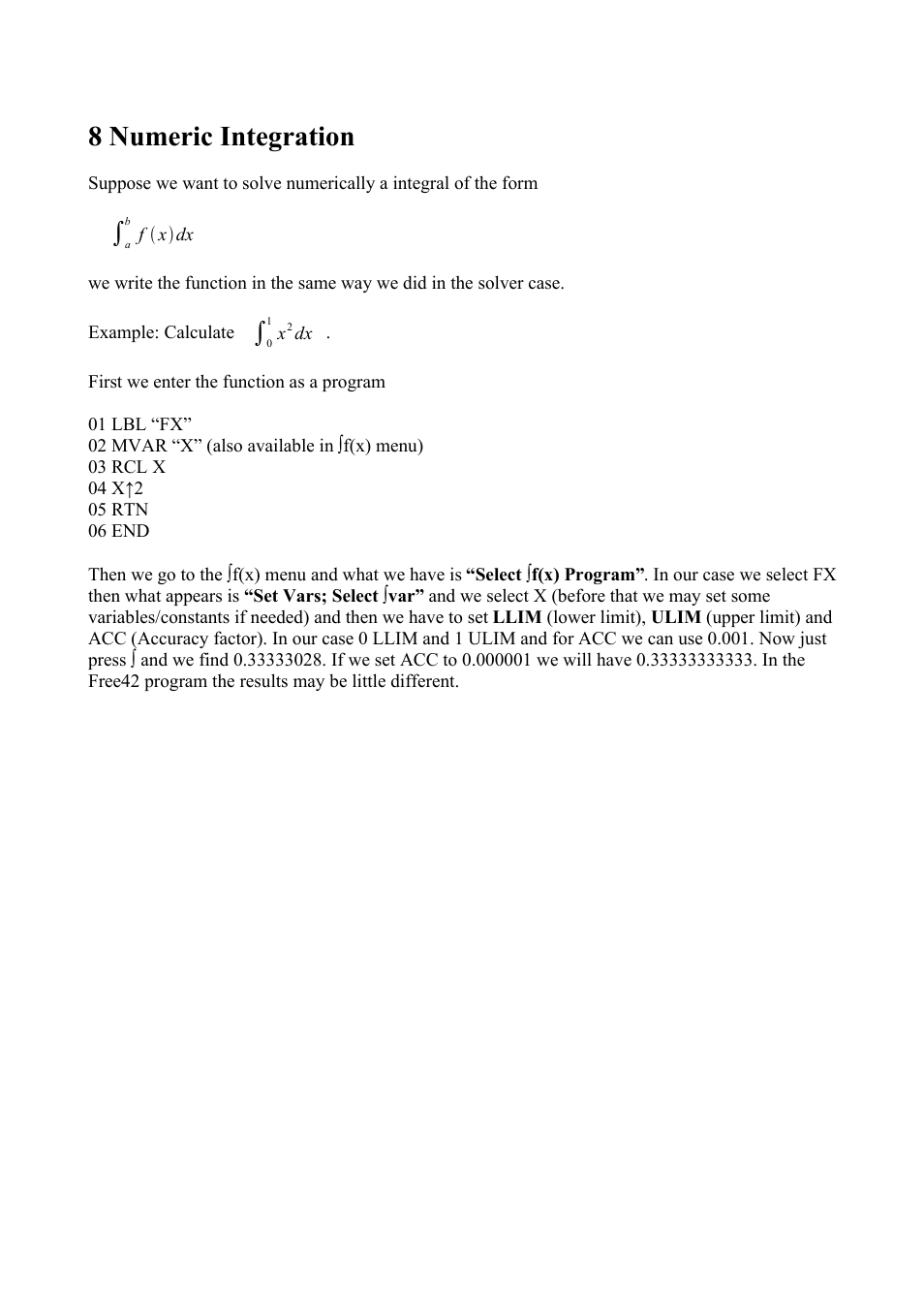 8 numeric integration | HP 42S User Manual | Page 25 / 33